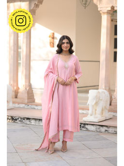 Mahee Jaipur - Light Pink Gota Work Mul Kurta with Pant and Dupatta