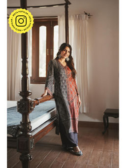 Mahee Jaipur - Rustic Panel Block Printing With Gota Spread Work Muslin Kurta with Pant