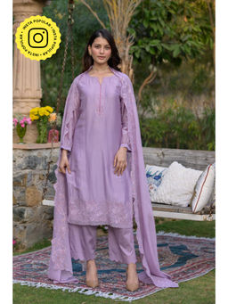 Mahee Jaipur - Lavender Pure Organza Cut Kurta with Pant and Dupatta