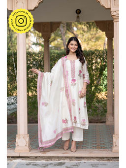 Mahee Jaipur - Mughal Chanderi Pink Kurta With Pant & Dupatta