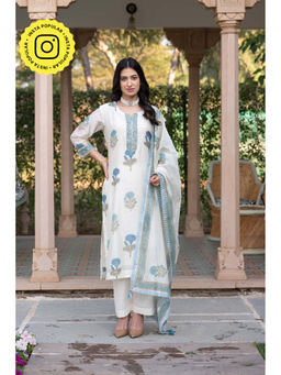 Mahee Jaipur - Mughal Chanderi Blue Kurta With Pant & Dupatta
