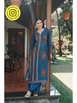 Mahee Jaipur - Jharokha Teal Block Print Kurta With Pant