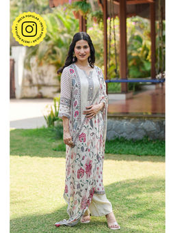 Mahee Jaipur - Off White Jaipur Bagh Muslin Kurta With Pant & Dupatta