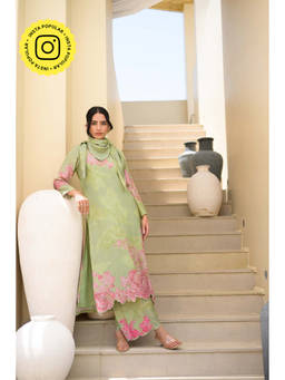 Mahee Jaipur - Sage Green Cut Work Scalloped Muslin Kurta With Pant & Dupatta