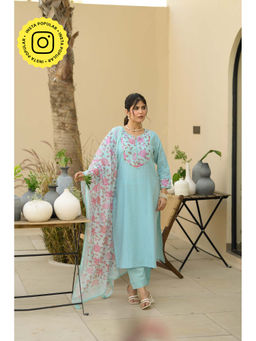 Mahee Jaipur - Sky Blue Dobby Cotton Kurta With Pant & Dupatta