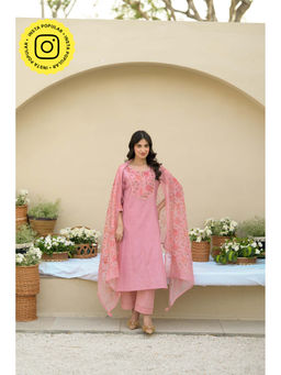 Mahee Jaipur - Baby Pink Dobby Cotton Kurta With Pant & Dupatta
