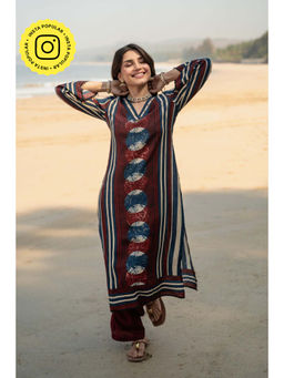 Mahee Jaipur - Chandrakala Indigo Maroon Kurta With Pant
