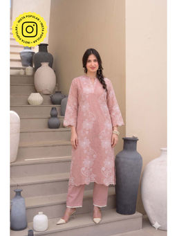 Mahee Jaipur - Peach Floral Chiffli Pure Cotton Kurta With Pant