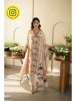 Mahee Jaipur - Noorjahan A-Line Wrinkled Mul Chanderi Kurta With Pant & Dupatta