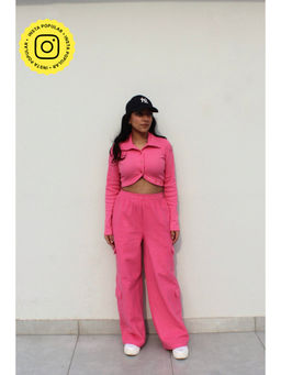 Obleka - Cotton Fleece Magenta Pink Crop Top with Cargo Pant (Set of 2)