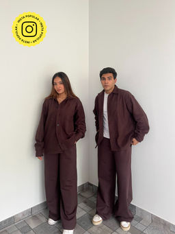 Obleka - Cotton Fleece Brown Unisex Shirt with Pant (Set of 2)