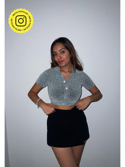 Obleka - Silver Cotton Shimmer Crop Top