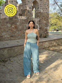 Obleka - Ice Blue Contrast Parachute Top and Pant (Set of 2)