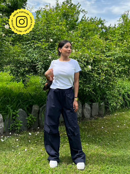 Obleka - White Rib T-Shirt and Navy Blue Parachute Cargo Pant (Set of 2)