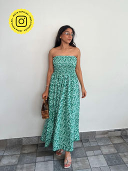 Obleka - Summer Green Smocking Maxi Dress