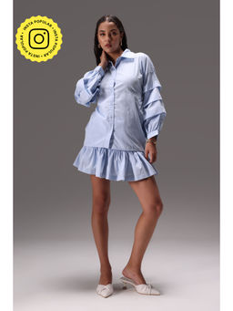 Obleka - Blue Ice Blue Cotton Poplin Ruffle Co-Ord (Set of 2)