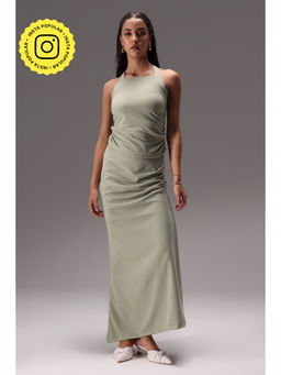 Obleka - Green Sage Ruched Halter Crepe Co-Ord (Set of 2)