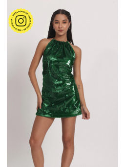 Obleka - Emerald Green Sequin Skirt with Crop Top