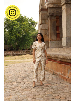 Obleka - Women Jacquard Gold Co-Ord Set