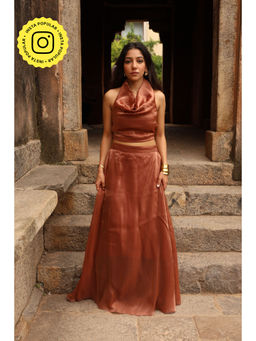 Obleka - Women Silk Rose Gold Crop Top with Skirt