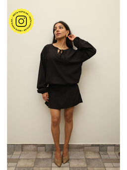 Obleka - Women Cotton Linen Blend Black Co-Ord Set
