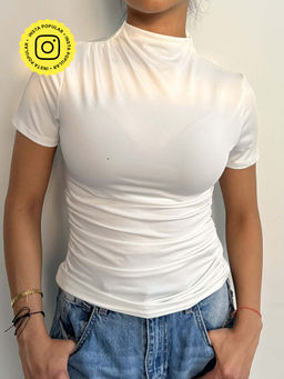 Obleka - Sculpted High-Neck White Top