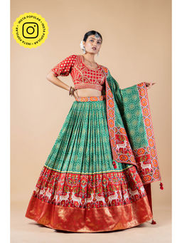Pratapsons - Multi-Color Printed Brocade Silk Lehenga Set