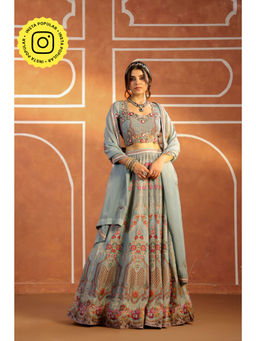 Pratapsons - Grey Embellished Organdi Lehenga Set