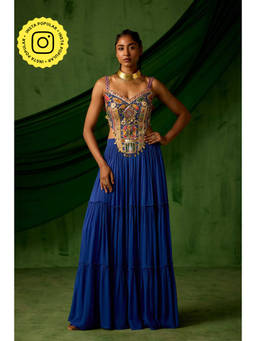 PRATAPSONS HERITAGE - Royal Blue Embellished Georgette Silk Gown
