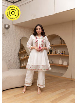 Pratapsons - White Embroidered Cotton Co-Ord Set