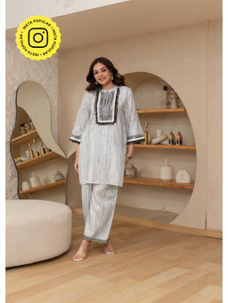 Pratapsons - Marble Off White Embroidered Cotton Co-Ord Set