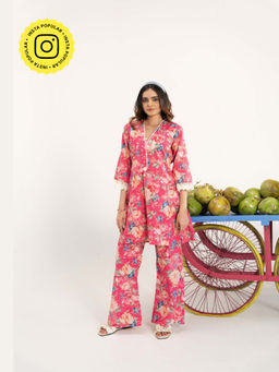 Pratapsons - Vibrant Pink Floral Printed Cotton Co-Ord Set