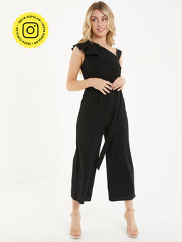 Quiz Clothing - Black Scuba Crepe Frill Shoulder Culotte Jumpsuit (Set of 2)
