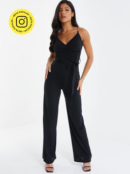 Quiz Clothing - Black Slinky Chain Srap Palazzo Jumpsuit (Set of 2)
