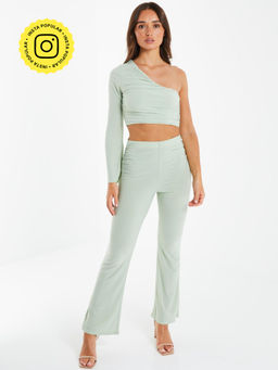 Quiz Clothing - Green Ity Flare Trouser