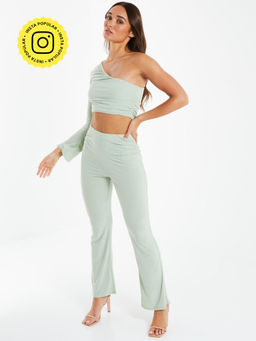 Quiz Clothing - Green One Shoulder Crop Top