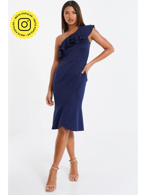 quiz one shoulder dress Quiz Mesh One-Shoulder Maxi Dress In Black - 30% Off