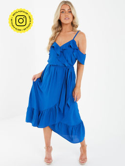 Quiz Clothing - Royal Blue Cold Shoulder Midi Dress