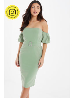 Quiz Clothing - Green Bardot Dress