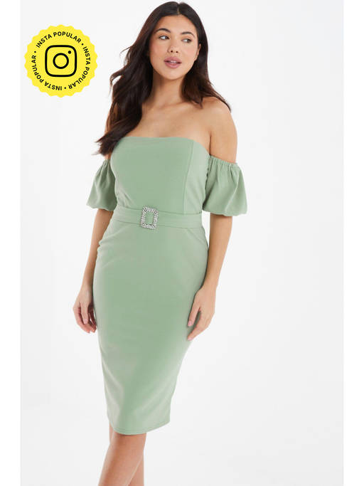 quiz green bardot dress Buy Clothing Online Ruffle