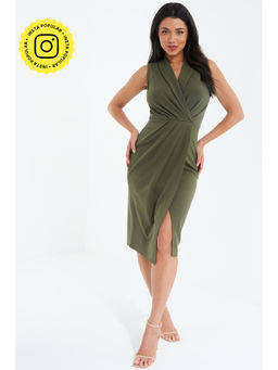 Quiz Clothing - Olive Green Scuba Crepe Midi Dress