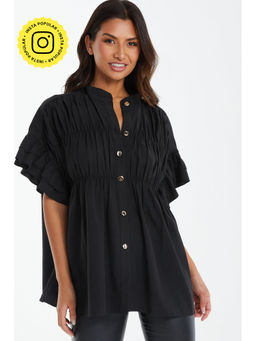 Quiz Clothing - Ruched Detail Gold Button Blouse