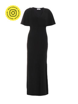 Quiz Clothing - Black Scuba Crepe V-Neck Batwing Maxi Dress
