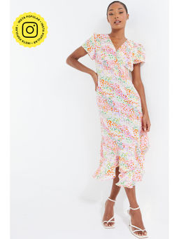 Quiz Clothing - Multi-Color Animal Woven Spot Frill Sleeve Midi Dress