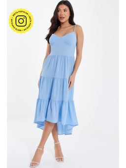 Quiz Clothing - Pale Blue Crepe Dip Hem Stripy Dress
