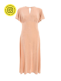 Quiz Clothing - Stone Slinky Dress With Keyhole Detail Midi Dress