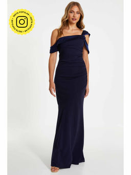 Quiz Clothing - Navy Blue Scuba Crepe Maxi Satin Maxi Dress