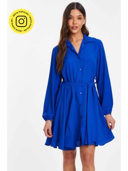 Quiz Clothing - Royal Blue Mini Shirt Dress with Belt (Set of 2)