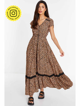 Quiz Clothing - Leopard Print Crochet Trim Maxi Dress