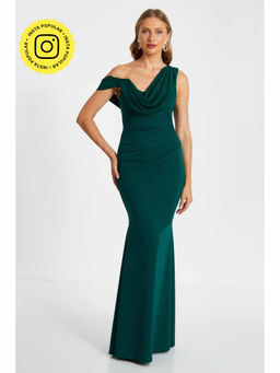 Quiz Clothing - Bottle Green Chiffon Scuba Crepe Cowl Maxi Dress